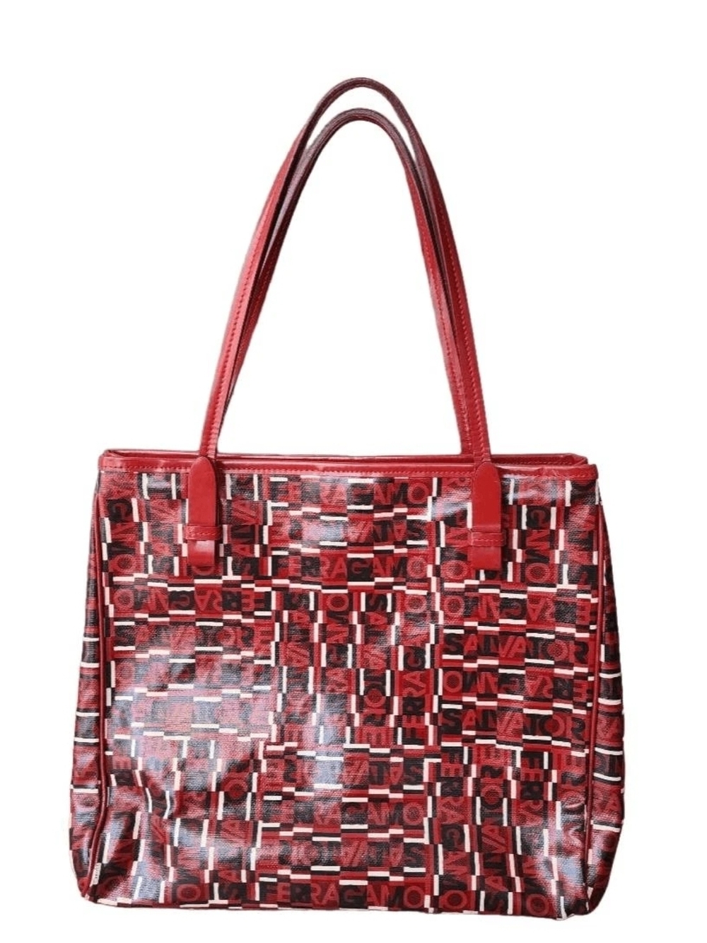 Salvatore Ferragamo Red Patterned Shoulder Tote